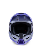 Alpinestars S-M3 Jettson Helmet, Motocross Helmet, Gray Purple and Black Glossy, front view featuring a wide eye port and ventilated chin guard with purple accents, sleek thermo-injected shell design for off-road performance