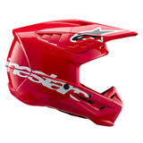Alpinestars S-M5 Corp Helmet ECE, Motocross Helmet, Bright Red Glossy, featuring bold white branding on the side and a star logo on the visor, aerodynamic design with integrated ventilation ports, protective off-road racing gear.