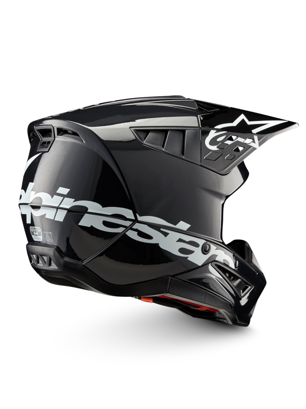 Alpinestars S-M5 Corp Helmet ECE 22.06, Dark Gray Glossy and white motocross racing helmet, ECE certified for off-road performance.