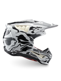 Alpinestars S-M5 Mineral Helmet, Cool Gray and Dark Gray Motocross Helmet, ECE 22.06 certified with camouflage graphic.