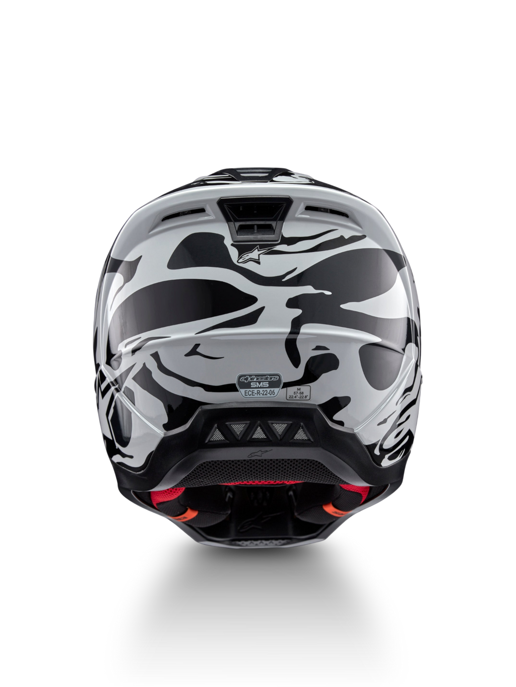 Alpinestars S-M5 Mineral Motocross Helmet, Cool Gray and Dark Gray, ECE 22.06 certified, rear view with ventilation ports.