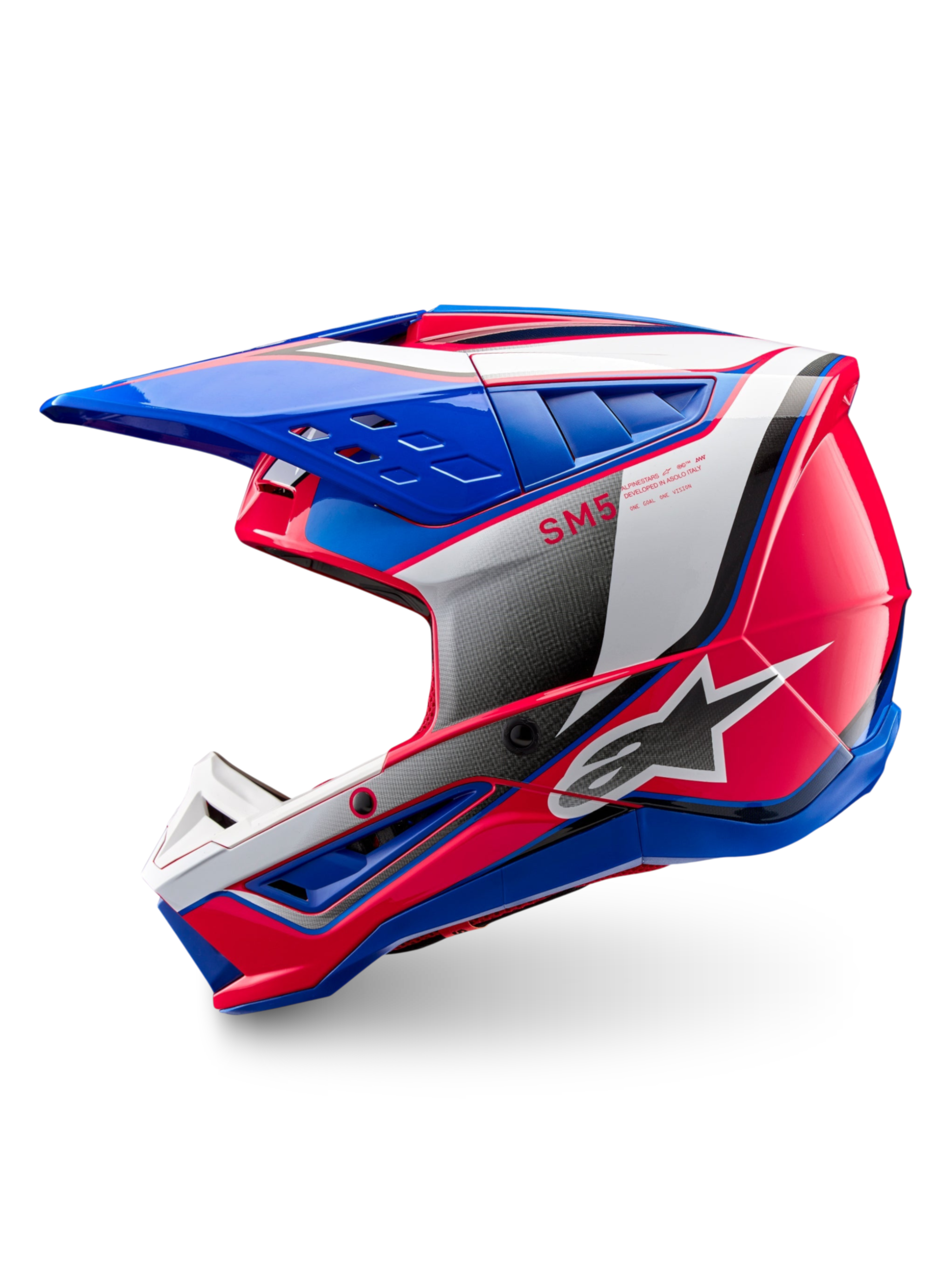 Alpinestars S-M5 Sail Helmet ECE 22.06, glossy blue and pink off-road motocross helmet with advanced ventilation.