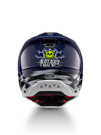 Alpinestars S-M5 Rash Helmet in Night Navy and Yellow Fluo, featuring a rear skull graphic and ECE 22.06 certification.