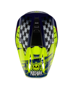 Alpinestars S-M5 Rash Helmet, Motocross Helmet in Night Navy and Yellow Fluo with checkered graphics and Astars skull logo.