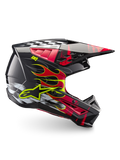 Alpinestars S-M5 Rash Helmet ECE 22.06, Dark Gray and Bright Red Motocross Helmet with flame graphics and lightweight shell.