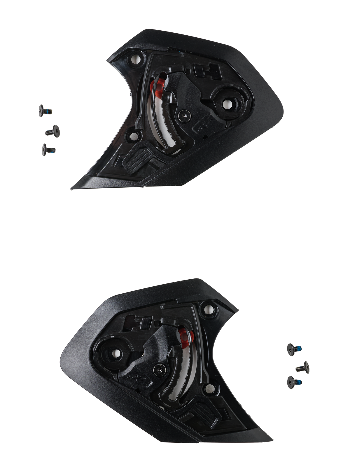 Alpinestars S-R7 Shield Mechanism Set, black motorcycle helmet visor replacement hardware with mounting screws for road racing.