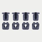 Alpinestars Supertech R10 Connector Set For Spoiler, Helmet Accessory, Black, set of eight replacement plastic connectors, featured in two rows showing side and top-down profiles, official Alpinestars replacement part for S-R10 helmets.