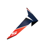 Alpinestars Supertech R10 Team Standard Spoiler, Motorcycle Helmet Accessory, Black Carbon Red Fluo and Dark Blue Matte, aerodynamic wing-like design with an angular profile, featuring a white S logo, official replacement part for S-R10 helmets