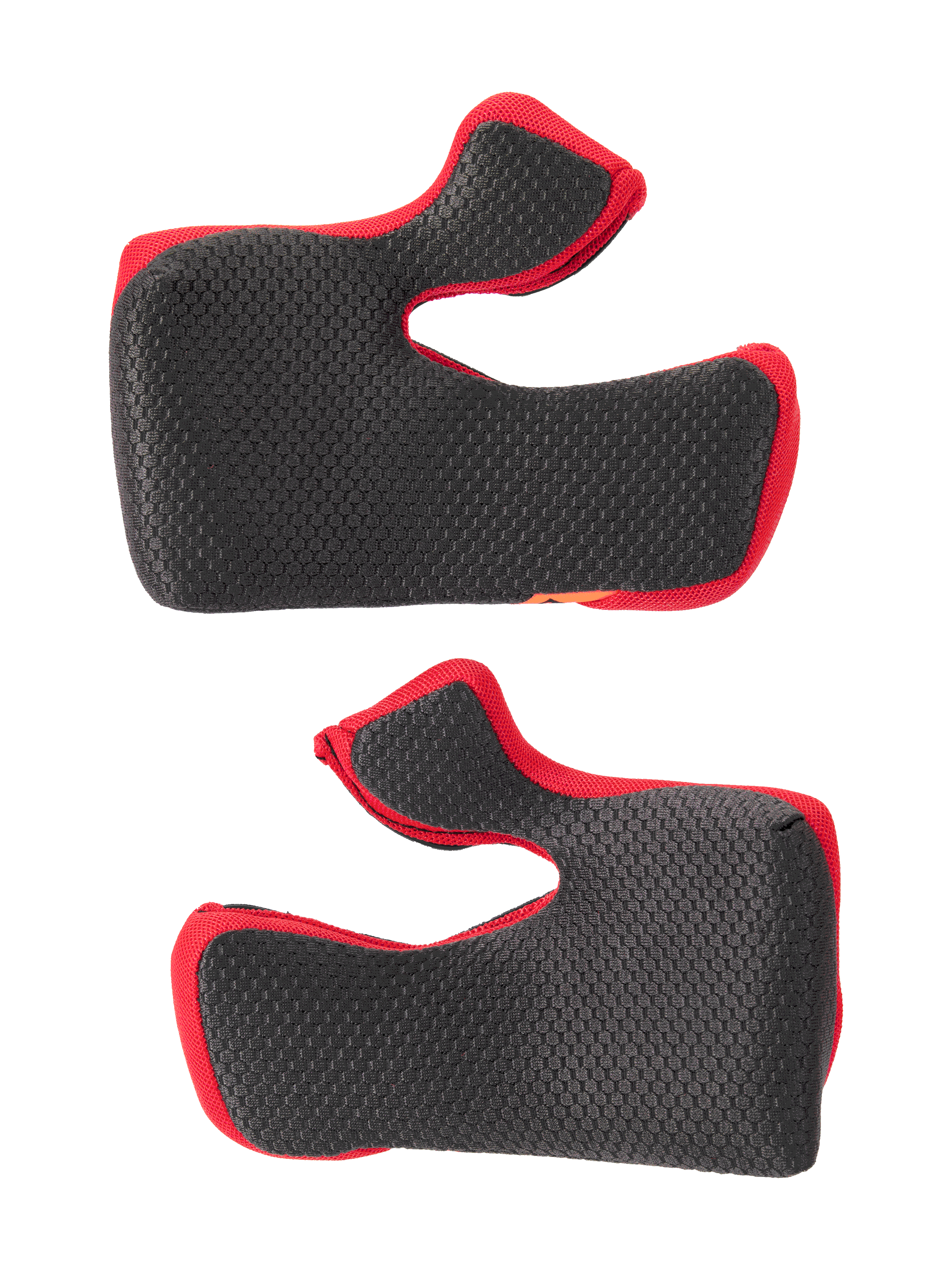 Alpinestars Supertech M10 22.06 Regular Cheek Pad Set, Black with red edges, hexagonal textured mesh surface, replacement interior padding for motocross helmets, curved ergonomic shape