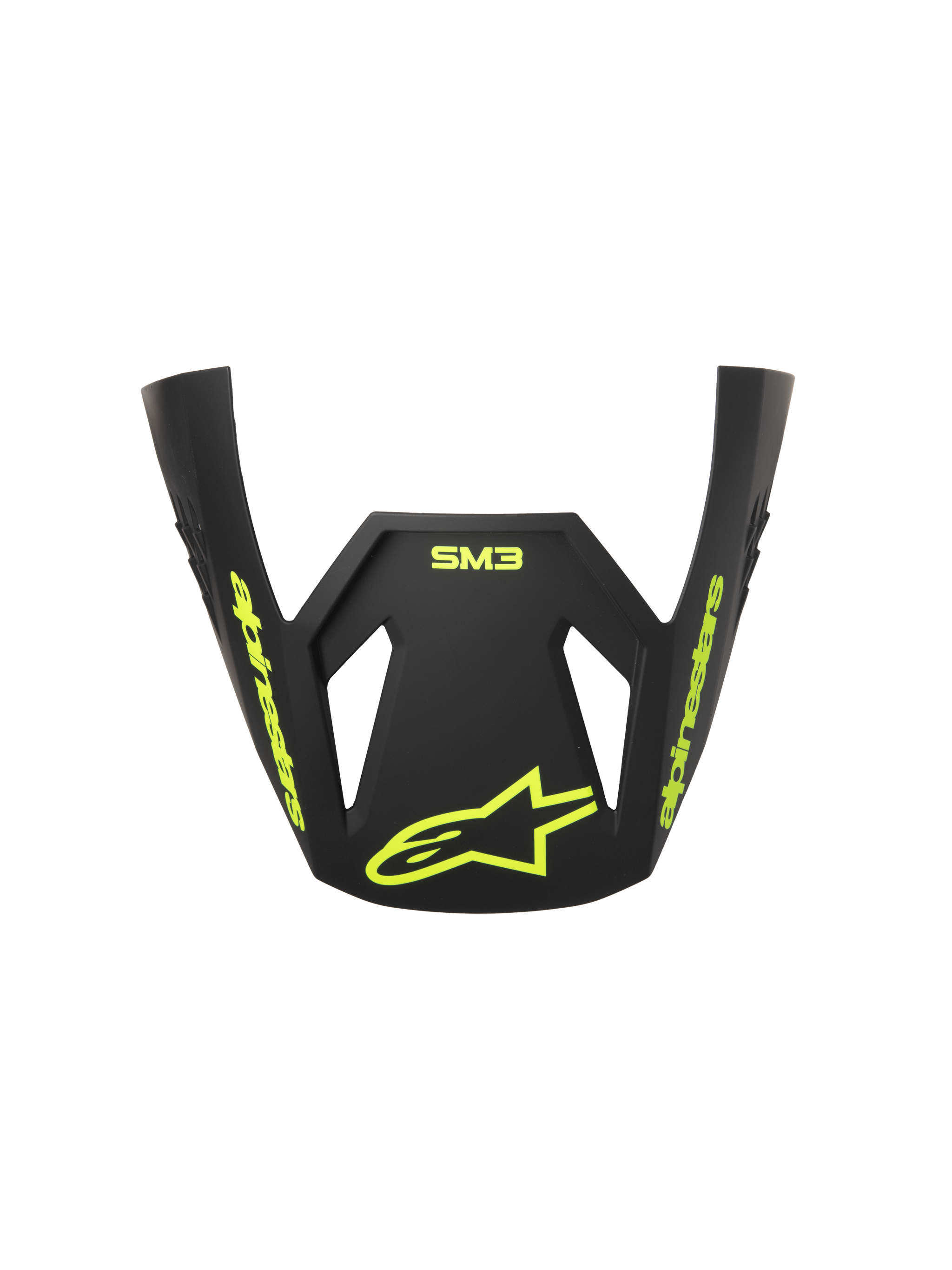 Alpinestars S-M3 Radium ECE06 Visor, Motocross Helmet Replacement Peak, Gray Black and Yellow Fluo Matte, featuring yellow fluo Alpinestars branding and star logo, matte finish, aerodynamic design for off-road racing