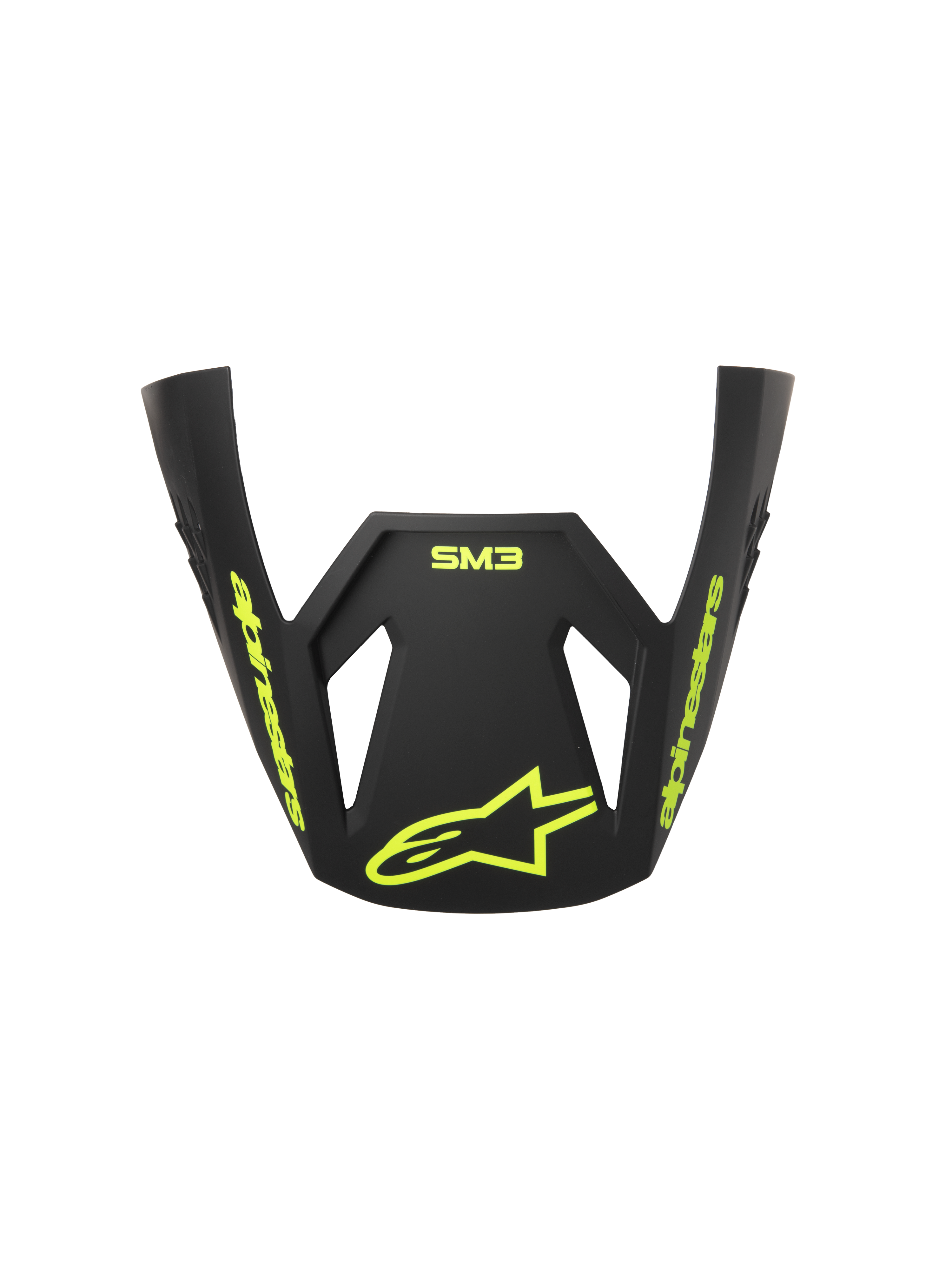 Alpinestars S-M3 Radium ECE06 Visor, Motocross Helmet Replacement Peak, Gray Black and Yellow Fluo Matte, featuring yellow fluo Alpinestars branding and star logo, matte finish, aerodynamic design for off-road racing