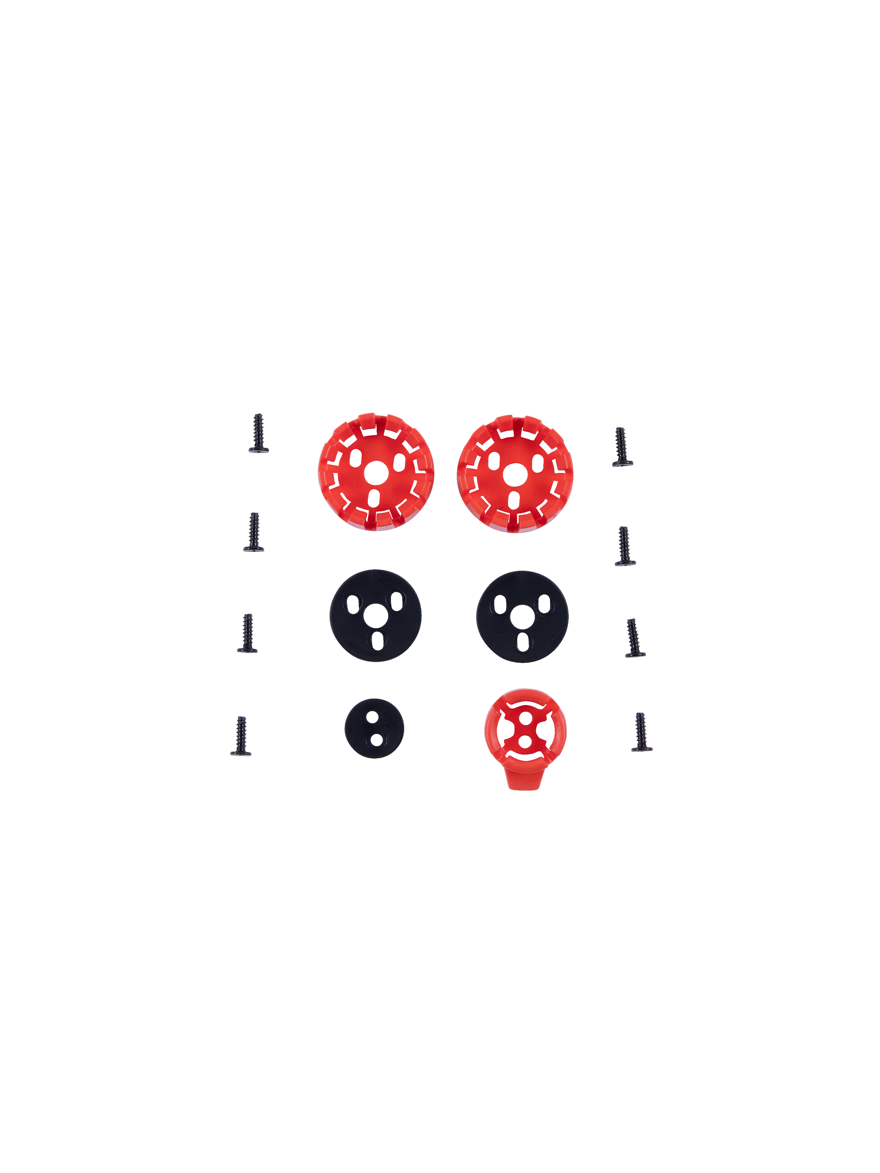 Alpinestars S-M3 Youth Visor Connection Set, helmet visor mounting hardware kit, red and black, featuring circular gears, mounting discs, and screws, replacement parts for youth motocross helmets