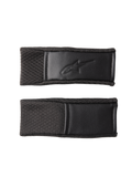 Alpinestars S-M7 Chin Strap Cover Set, Black, replacement helmet strap covers with textured grip pattern and embossed logo, stitched edges, motocross helmet accessories