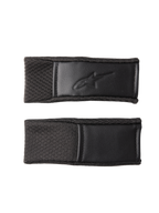 Alpinestars S-M7 Chin Strap Cover Set, Black, replacement helmet strap covers with textured grip pattern and embossed logo, stitched edges, motocross helmet accessories