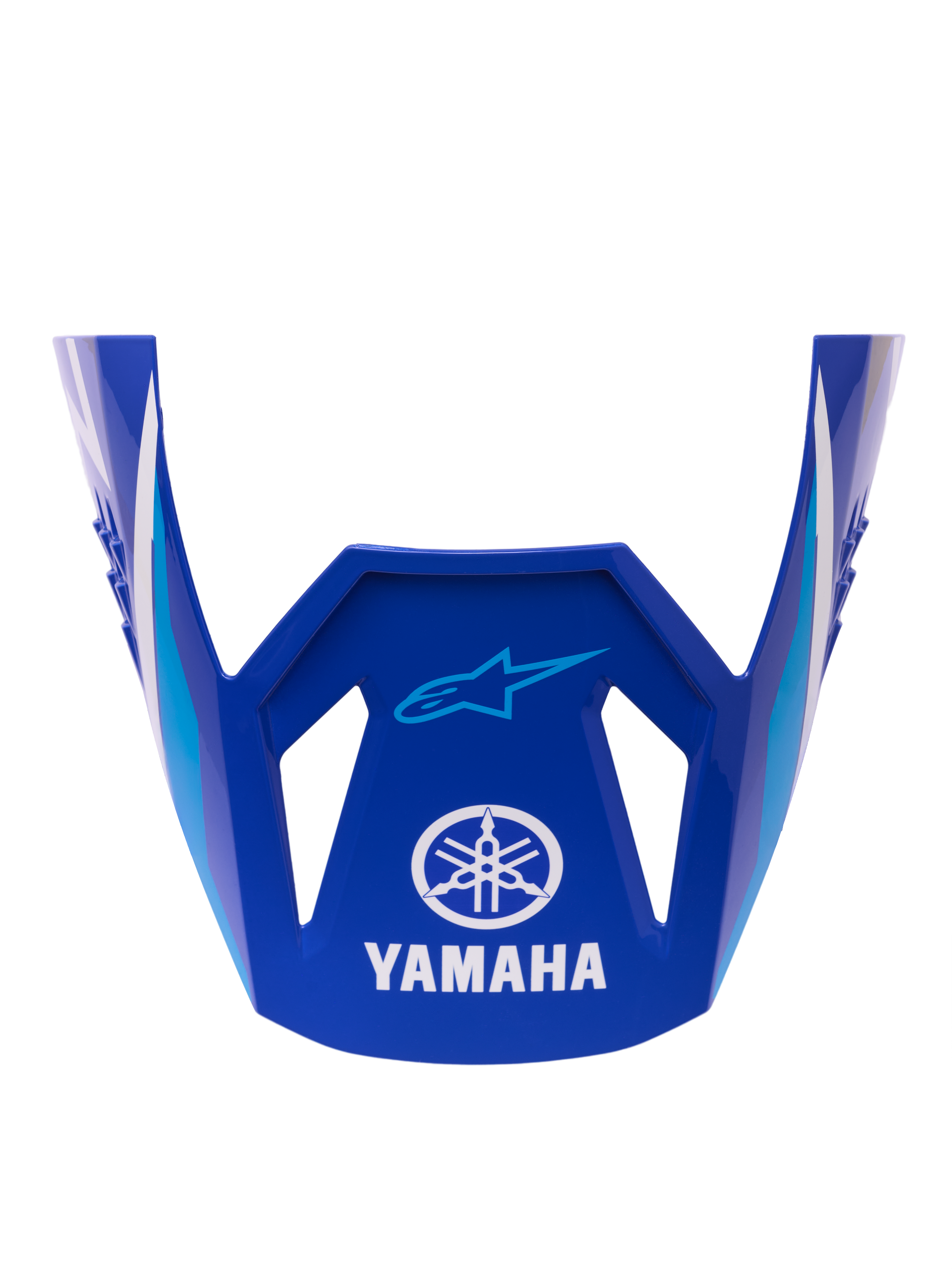 Alpinestars Yamaha S-M3 Visor ECE 22.06, Replacement Helmet Visor, Glossy Blue with white and light blue geometric accents, featuring white Yamaha logo and blue Alpinestars Astar branding, official replacement part for motocross helmets