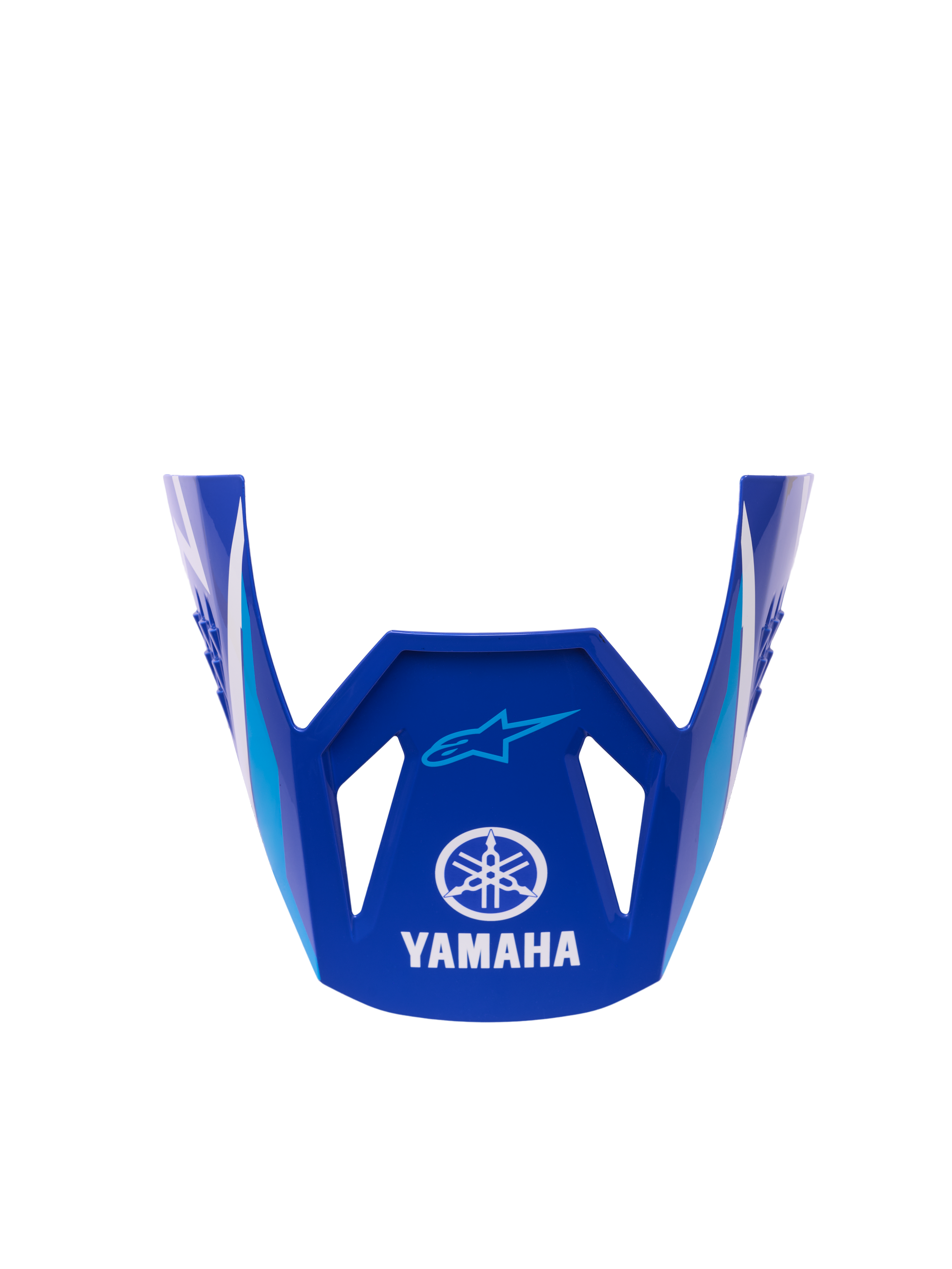 Alpinestars Yamaha S-M3 Youth Visor, Replacement Helmet Accessory, Blue White Glossy, featuring white Yamaha and light blue Alpinestars logos, glossy finish, designed for youth motocross helmets