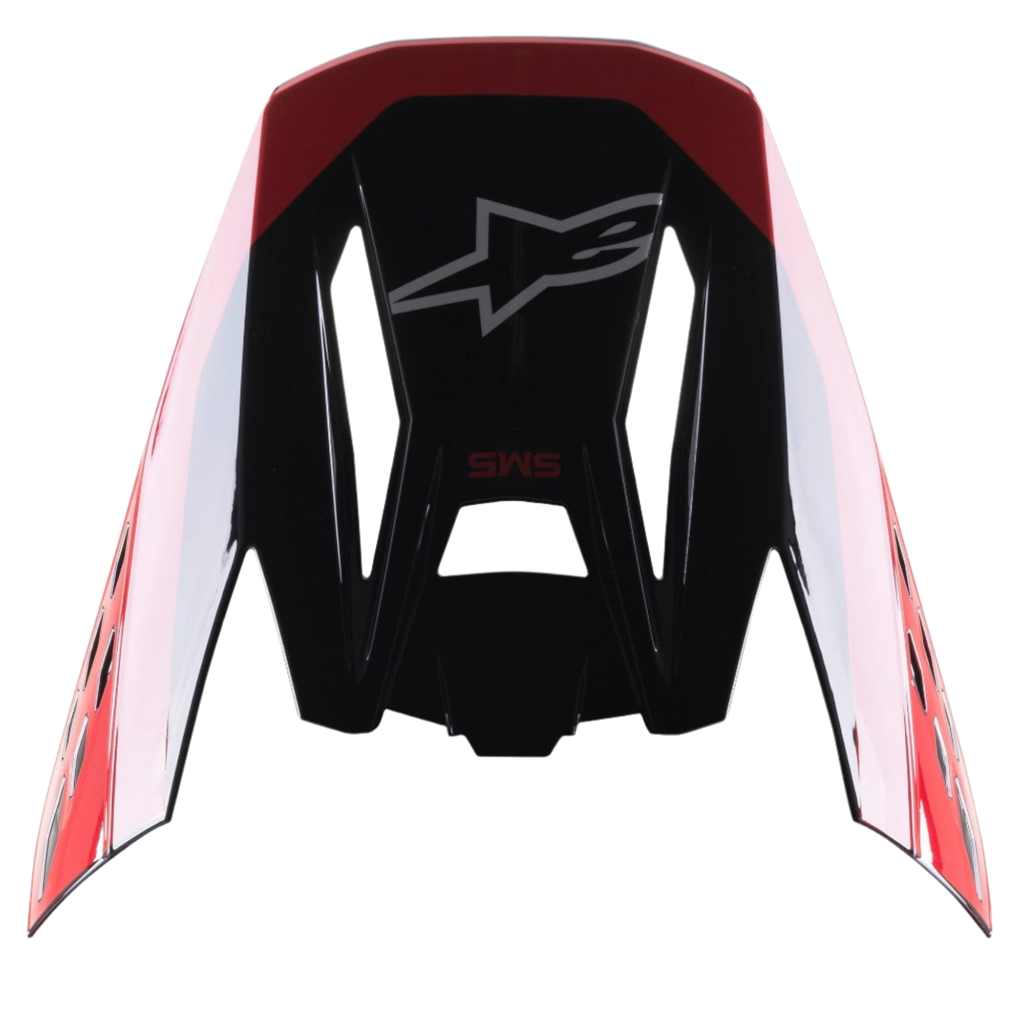 Alpinestars S-M5 Beam Black Red Glossy Visor, Motocross Helmet Replacement Part, glossy finish with red accents, featuring the Astars logo and SM5 text, designed for off-road and motocross racing