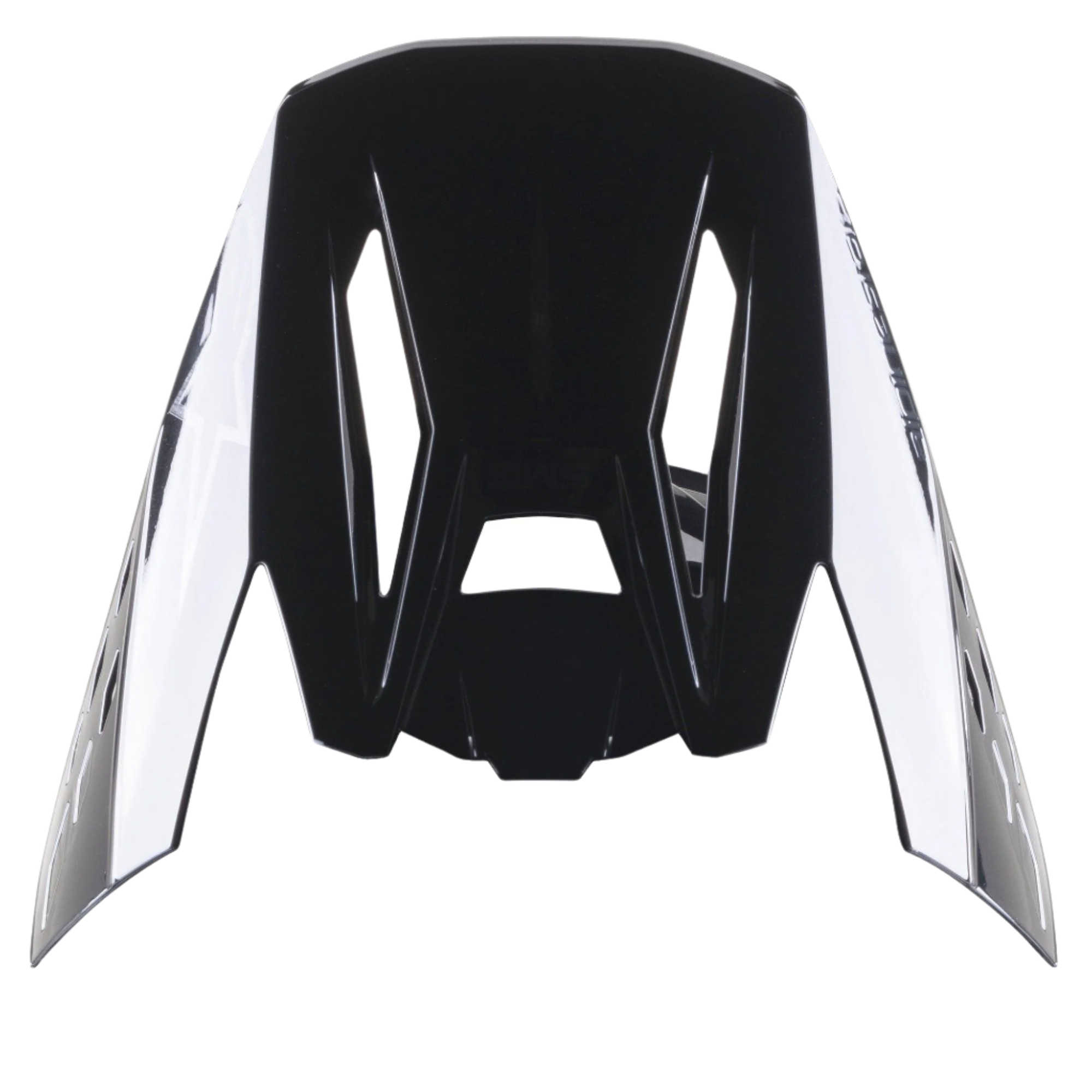 Alpinestars S-M5 Scout Visor, Black Silver Glossy replacement peak for motocross helmets, aerodynamic design with side branding and ventilation slots, high-gloss finish