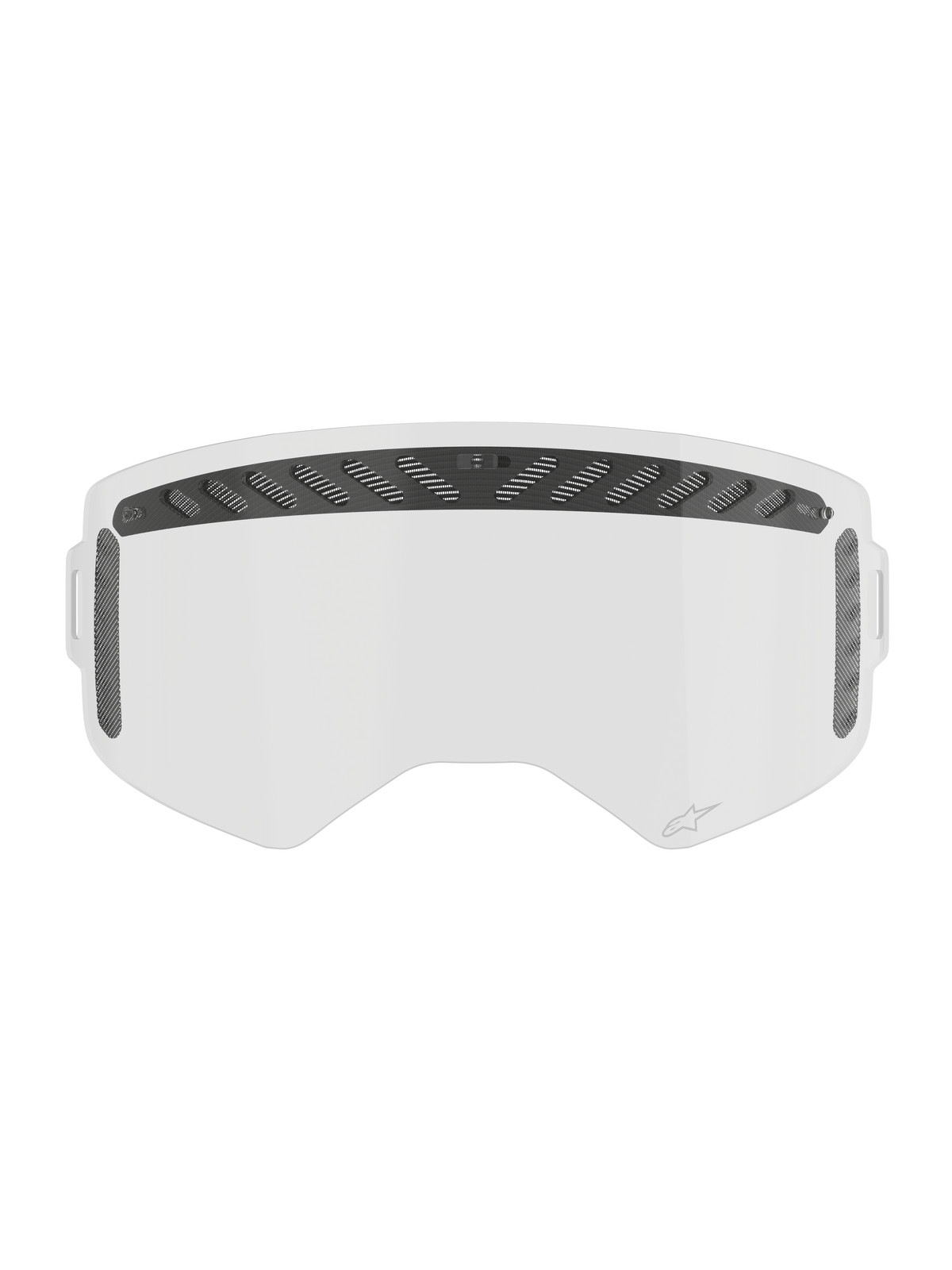 Alpinestars Supertech Modulator Vented Lens, clear anti-fog MX replacement with black impact-resistant polycarbonate.