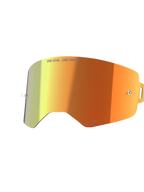 Alpinestars Supertech Mirror Lens, Goggles Replacement Accessory, Mirror Red with orange and yellow gradient, featuring 'ONE GOAL. ONE VISION.' text and Alpinestars logo, reflective finish with tear-off posts for motocross racing