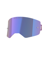 Alpinestars Supertech Mirror Lens, Motocross Goggle Replacement Lens, Mirror Blue with purple iridescent finish, featuring integrated tear-off posts, "ONE GOAL. ONE VISION." text at the top, and Alpinestars logo at the bottom, high-clarity polycarbonate for off-road racing