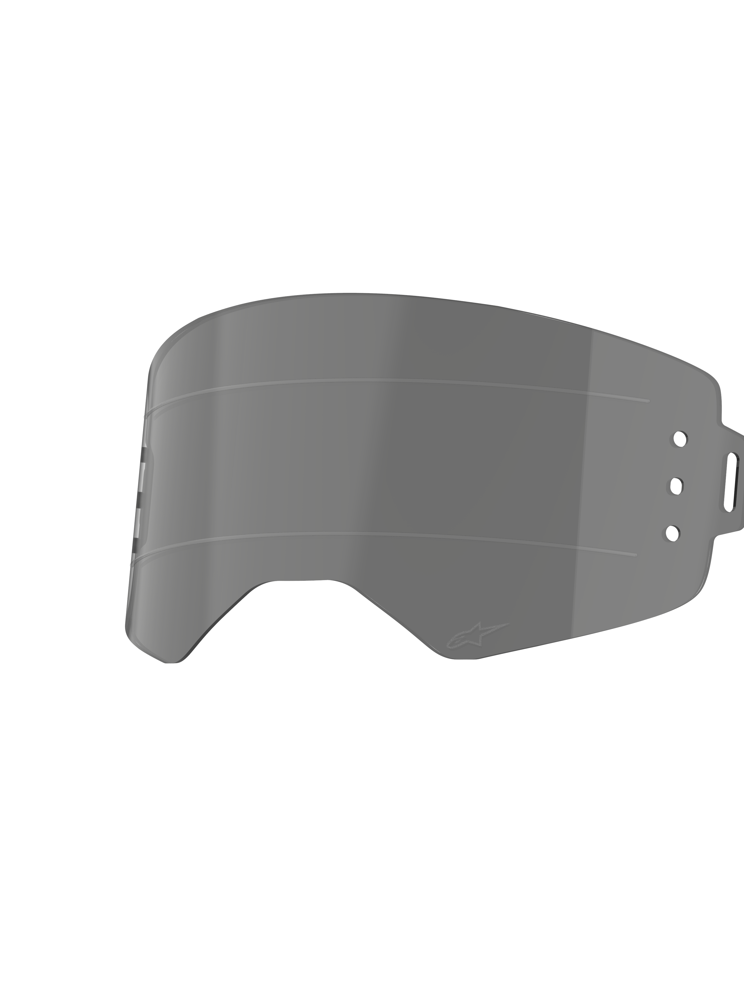 Alpinestars Supertech Wide Vision Roll-Off Lens, Motocross Goggle Replacement Lens, Smoke Tint, featuring horizontal Glide Lines and mounting points for the roll-off system, transparent impact-resistant polycarbonate design