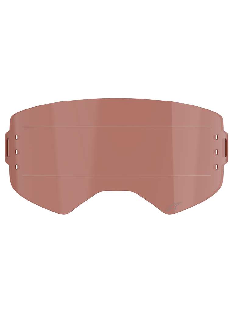 Alpinestars Supertech Wide Vision Roll-Off Lens, Goggle Accessory, Copper Rose tint, features horizontal glide lines and side mounting points, impact-resistant polycarbonate for motocross and off-road use.