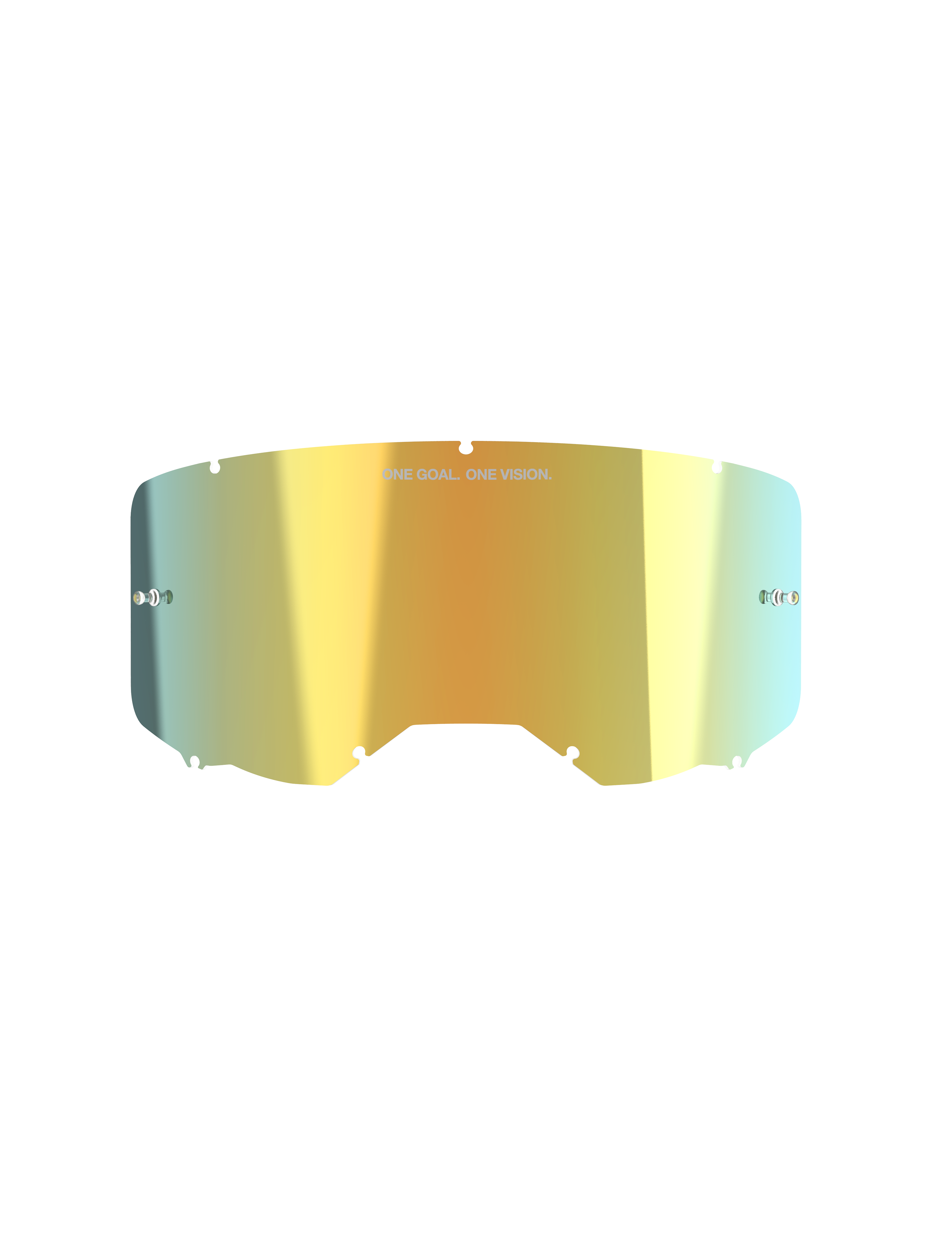 Alpinestars Vision 8-5-3 Mirror Lens, Motocross Goggle Accessory, Mirror Gold, reflective metallic finish with "ONE GOAL. ONE VISION." text, integrated tear-off posts, seven keyhole locking system, high-clarity polycarbonate for off-road racing