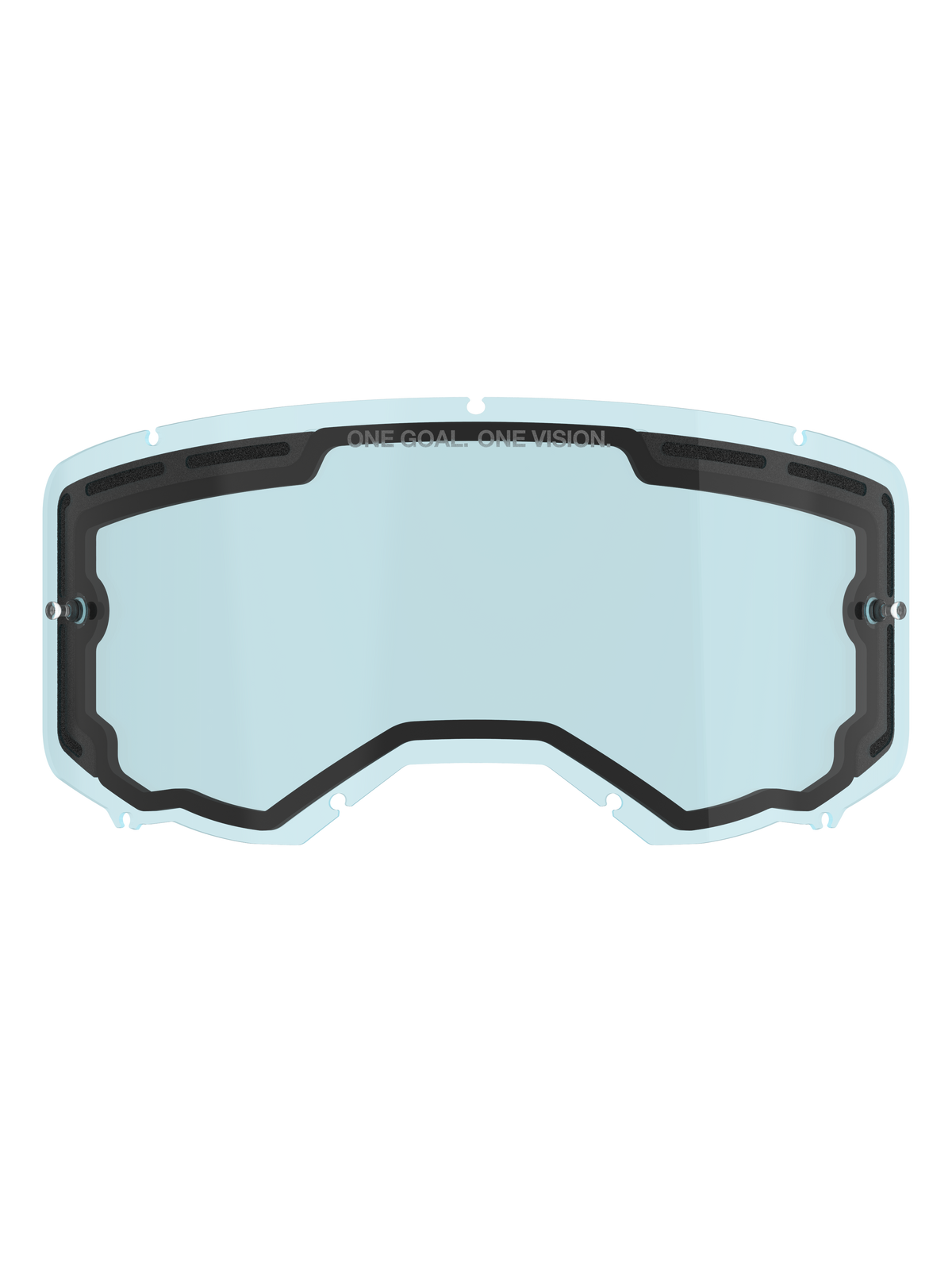 Alpinestars Vision 8-5-3 Dual Pane Lens, Light Blue tinted replacement goggle lens, black inner seal with "ONE GOAL. ONE VISION." branding, side tear-off posts, curved design with top ventilation for motocross and off-road riding
