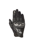 Alpinestars SMX-1 Air V2 Gloves, black leather and mesh motorcycle gloves for road riding with hard knuckle armor.