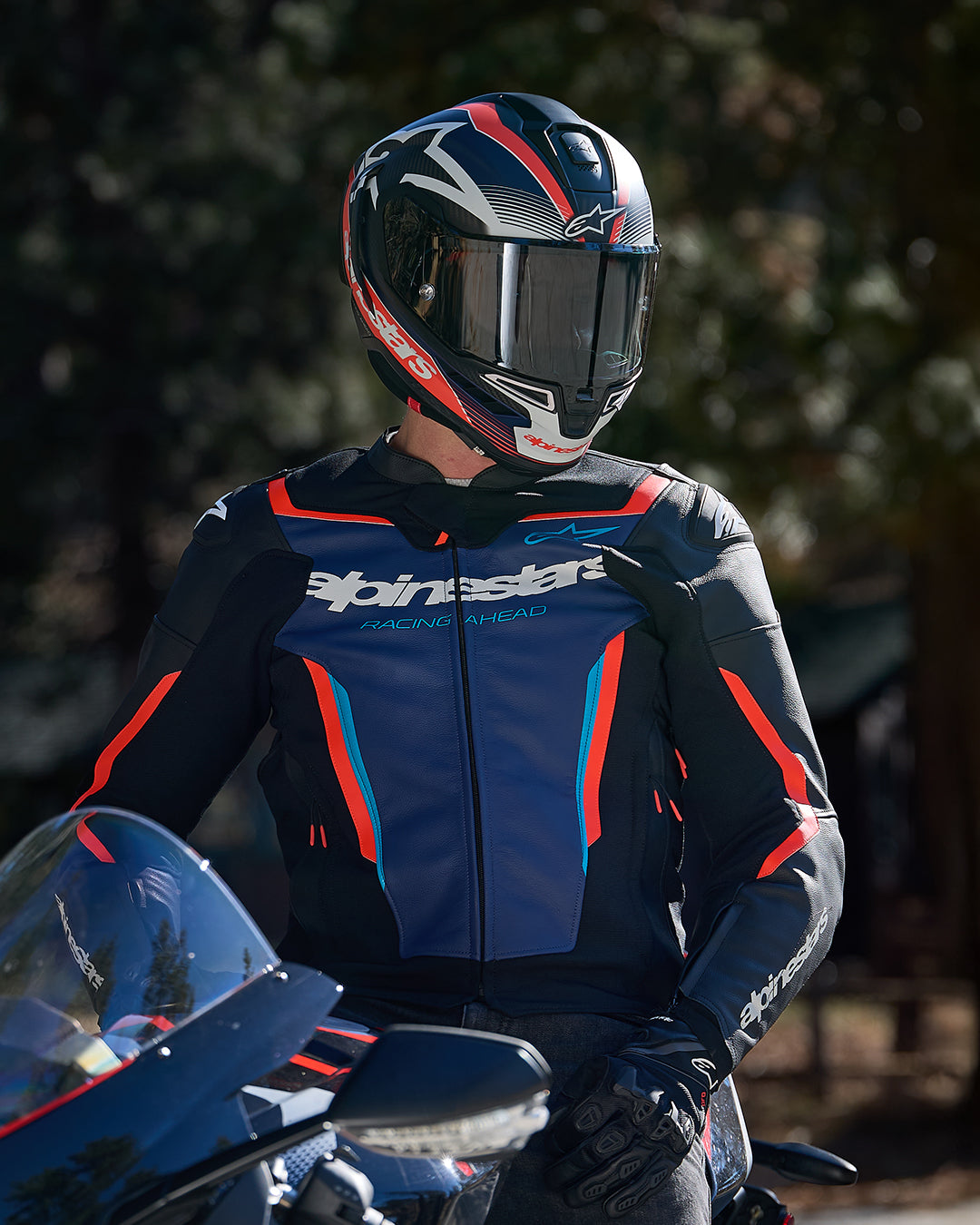 colorful jackey motorcycle helmet GP Force V2 Leather - Blue Motorcycle Jacket