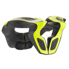 Alpinestars Youth Neck Support, Motocross Neck Protector, Black and Yellow Fluo, featuring a bright yellow injected polymer frame with black EVA foam padding, ergonomic curved design for youth riders, off-road and motocross safety gear