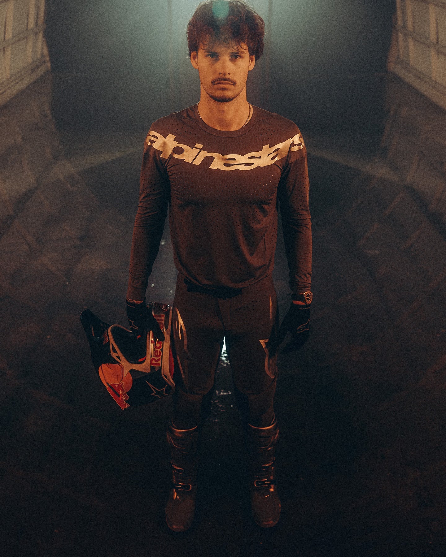 Alpinestars Supertech Air Gold Jersey, Pants and Tech 10 Boots, Motocross gear for men, Earth Brown and Gold.
