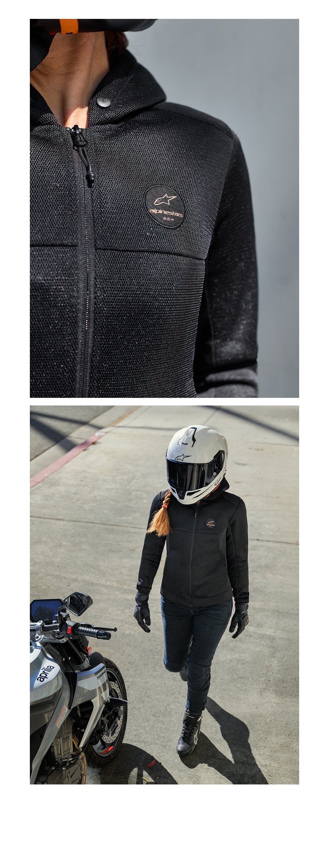 Alpinestars Stella Chrome Superairflow Hoodie, black 3D mesh women's motorcycle jacket for urban riding, CE certified.