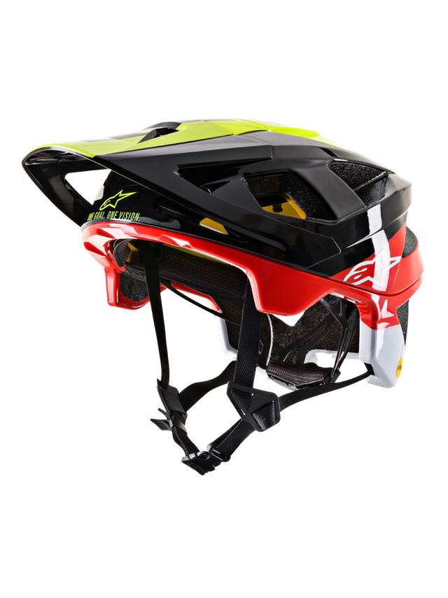 Alpinestars Vector Tech Pilot Helmet CE, Mountain Bike Helmet, Black Yellow Red and White, Multiple Vents, CE Certified, Glossy Finish with Adjustable Straps