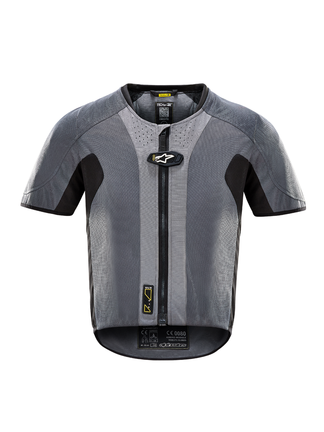 Alpinestars Tech-Air® 5 System, Motorcycle Electronic Airbag Vest, Gray and Black, Short Sleeve Design with Front Zipper, Mesh Ventilation, Aerodynamic Racing Protection, CE Certified Safety System