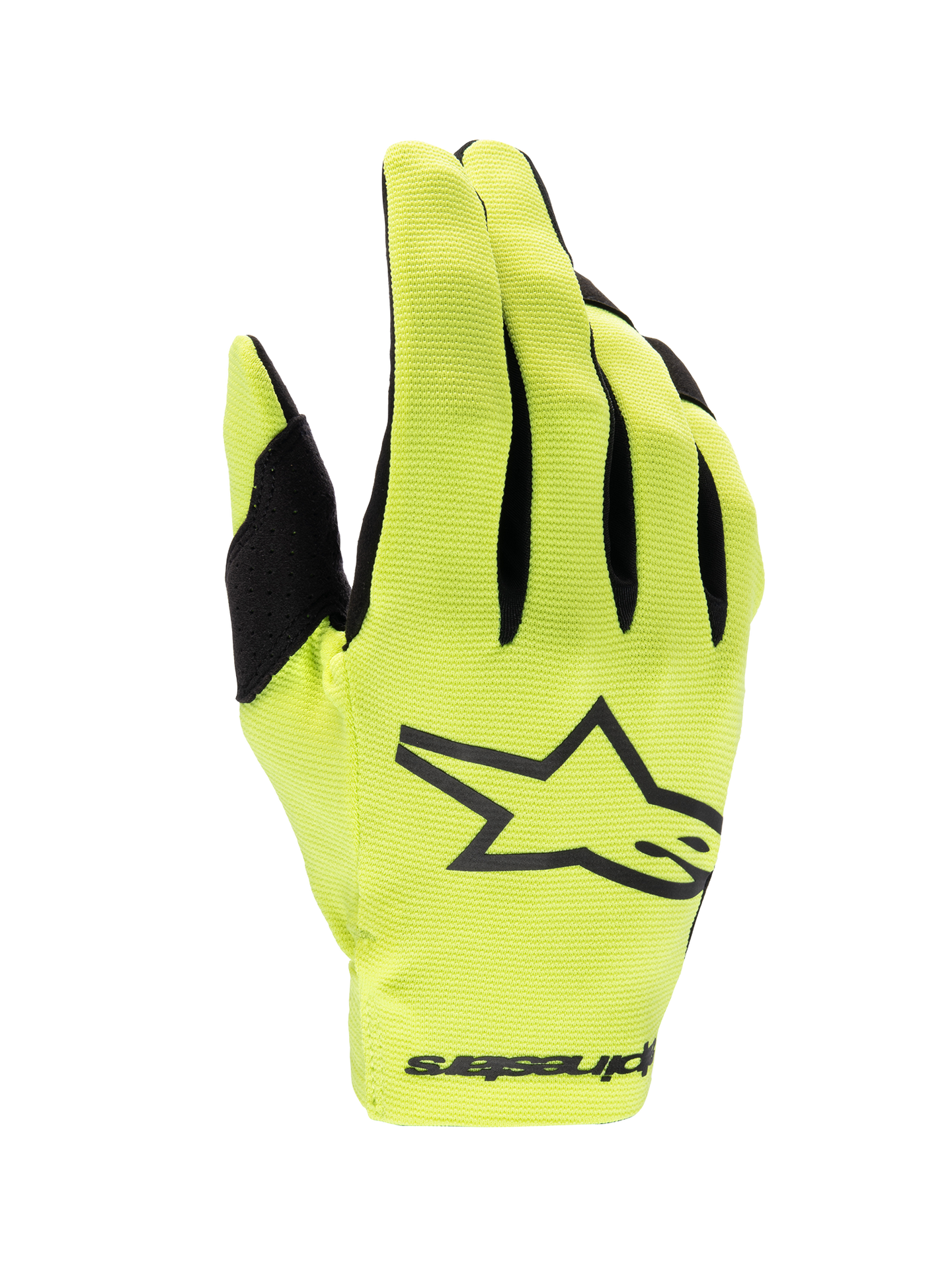 Alpinestars 2025 Radar Gloves, Yellow Fluo and Black Motocross Gloves, lightweight single-layer design for off-road racing.