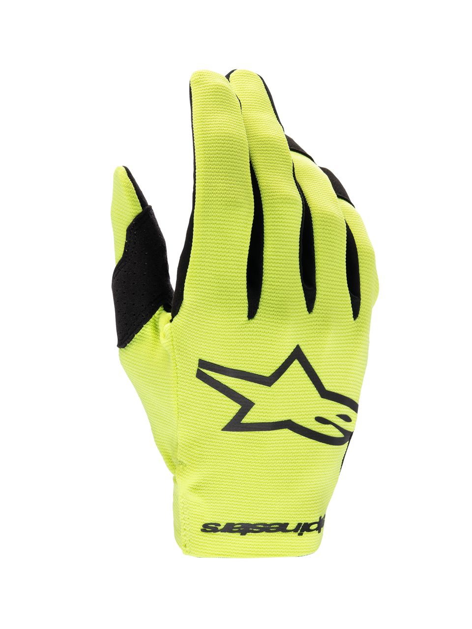 Alpinestars 2025 Radar Gloves, Yellow Fluo and Black Motocross Gloves, lightweight single-layer design for off-road racing.