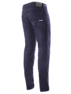 Alpinestars Copper V2 Denim Pants Short Length, Rinse Blue, rear three-quarter view showing back pockets and leather waistband patch, urban motorcycle riding jeans with a classic denim look