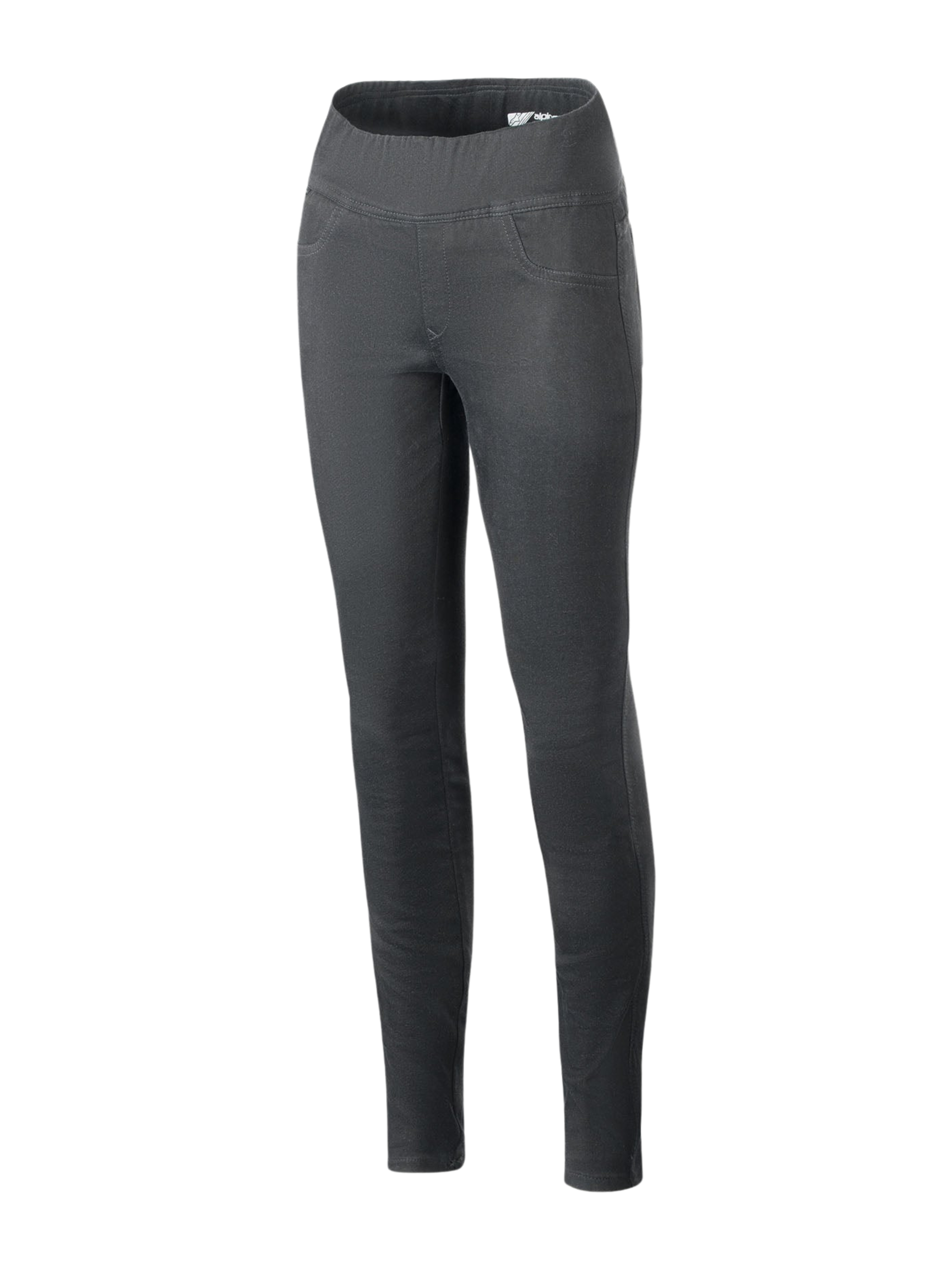 Alpinestars Shuri Women Leggings Summer, Black, high-waisted slim-fit motorcycle leggings with a wide elastic waistband, stretch cotton denim material, featuring faux front pocket stitching, urban-styled riding pants for women