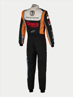 Alpinestars Tech Vision V3 Adjusted Length Custom Suit, FIA racing gear, Black and Orange Nomex, Dörr Motorsport, rear view.