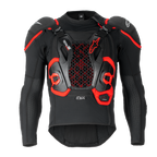 Tech-Air® Off-Road System, black and red motorcycle airbag jacket with hexagonal mesh chest panel and padded shoulders.