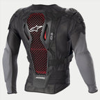 Alpinestars Bionic Plus V2 Protection Jacket, Motocross Protection Jacket, Black and Anthracite Gray with Red honeycomb details, back view showing the Level 2 Nucleon Cell technology back protector, perforated mesh fabric, and integrated shoulder and elbow armor.