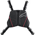 Alpinestars Nucleon KR-C Chest Harness, Motorcycle Chest Protector, Black with Red accents and white logo, mesh ventilated panels with central zipper, adjustable black straps featuring white branding, premium protective gear for road riding
